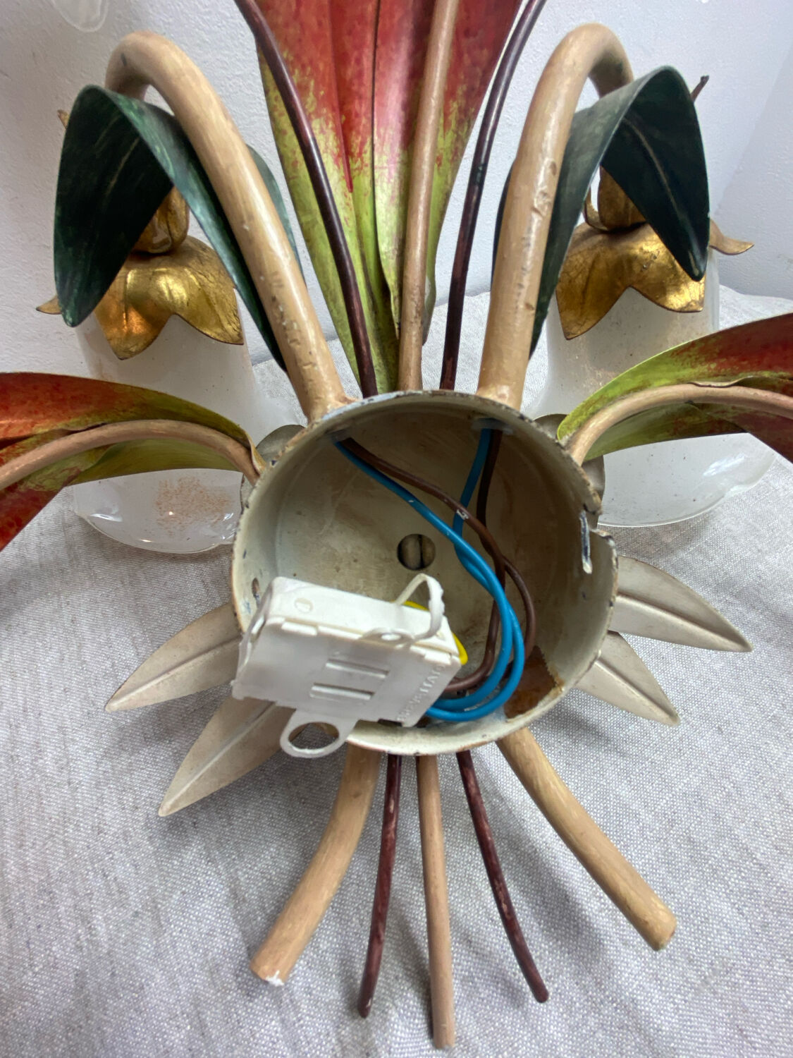 Floral ceiling light in metal and glass, Paterno Franco