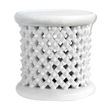 Tabouret bamiléké en bois blanc table basse blanche
