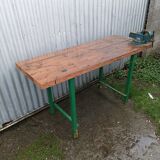 Industrial workshop workbench, wood and metal work table