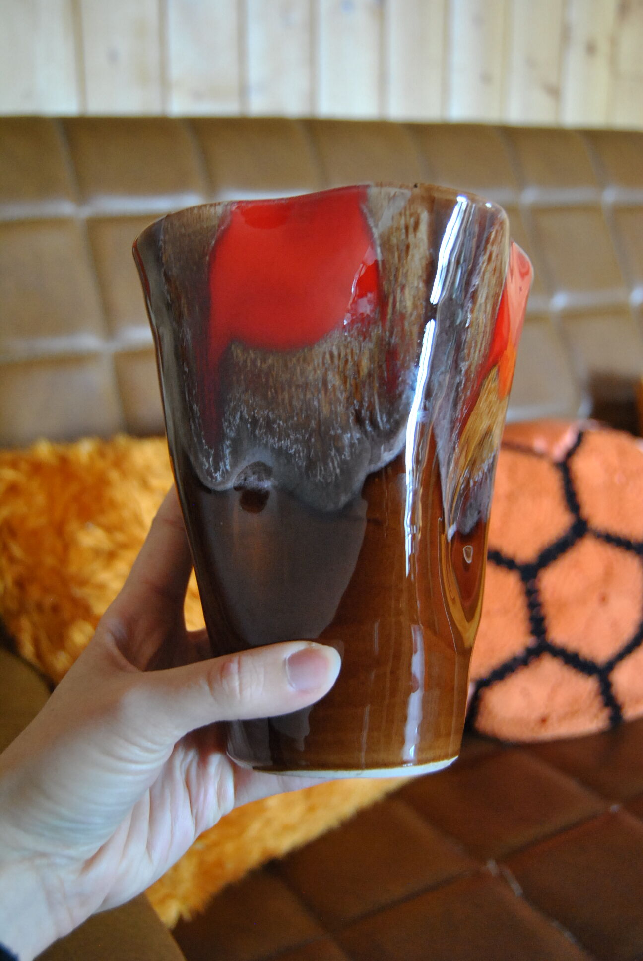 Vallauris vase brown/red - 70s - authentic vintage