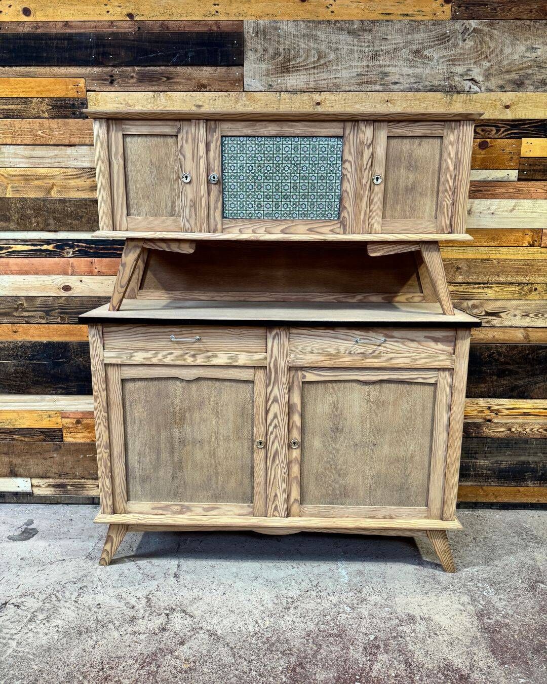Small vintage wooden kitchen buffet from the 1960s.