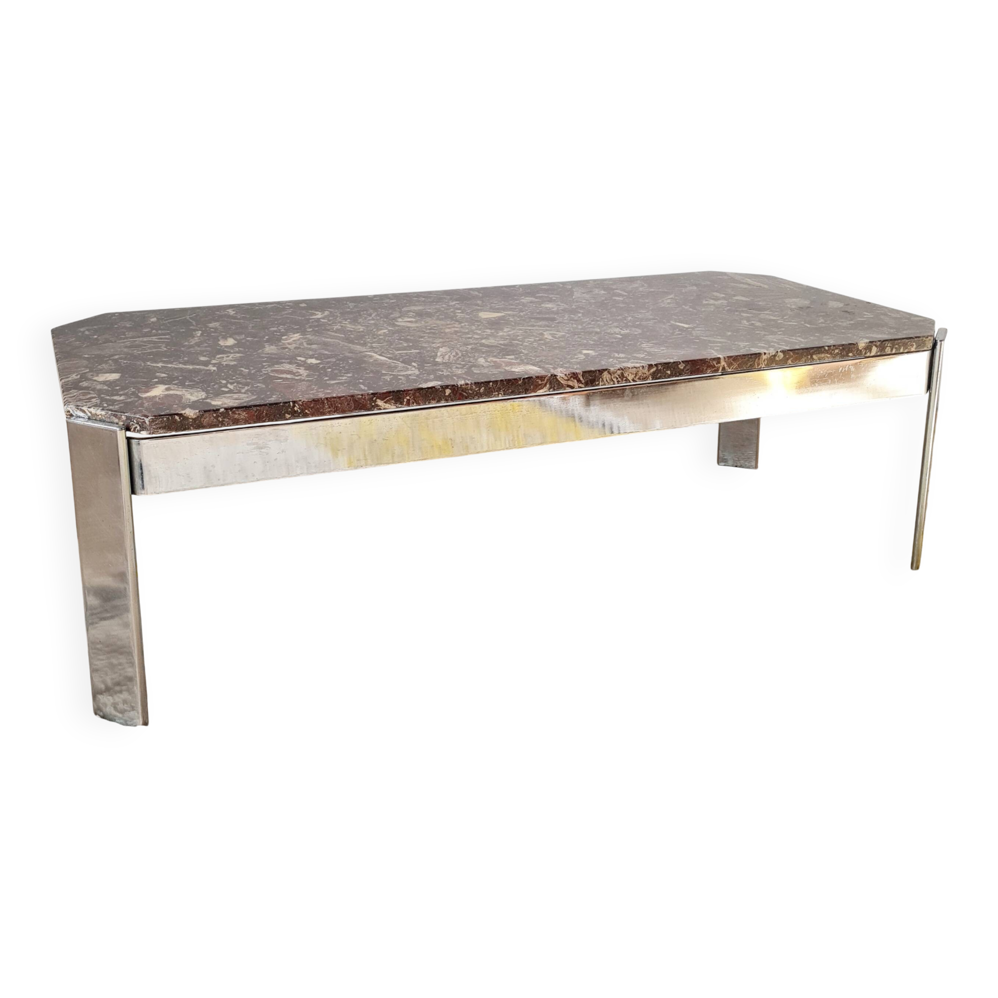 1970s marble and chrome metal coffee table