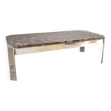 1970s marble and chrome metal coffee table