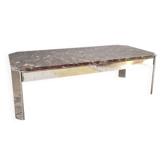 1970s marble and chrome metal coffee table