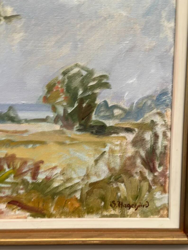 Original Swedish Oil on Canvas – “Landscape” by Sigurd Hagegård – Signed – Vintage & Framed – 62 × 53 cm (24.4" × 20.9")