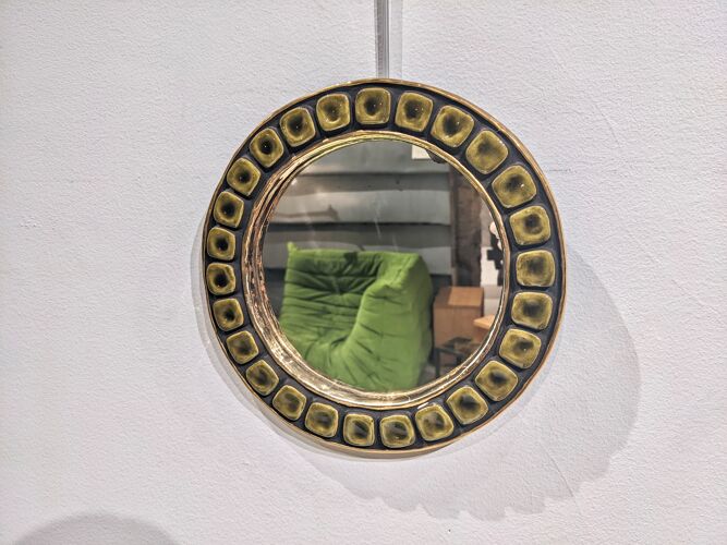 Miroir "soleil" en céramique émaillée , 24 cm de Mithé Espelt