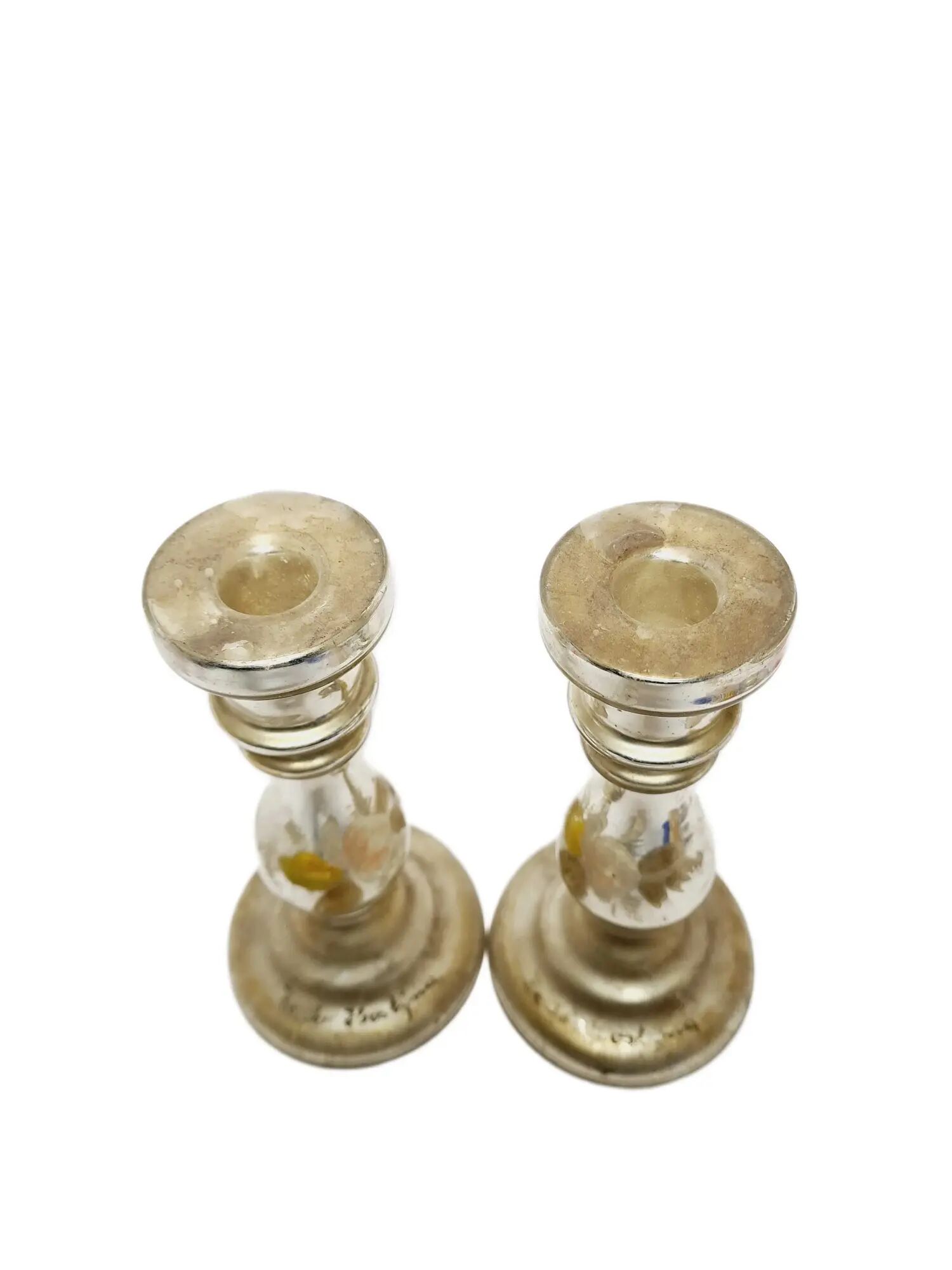 Pair of Candle Holders, Amalgam Glass