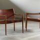 Pair of vintage Per-Olof Scotte "Premier 69" oak armchairs in cognac leather