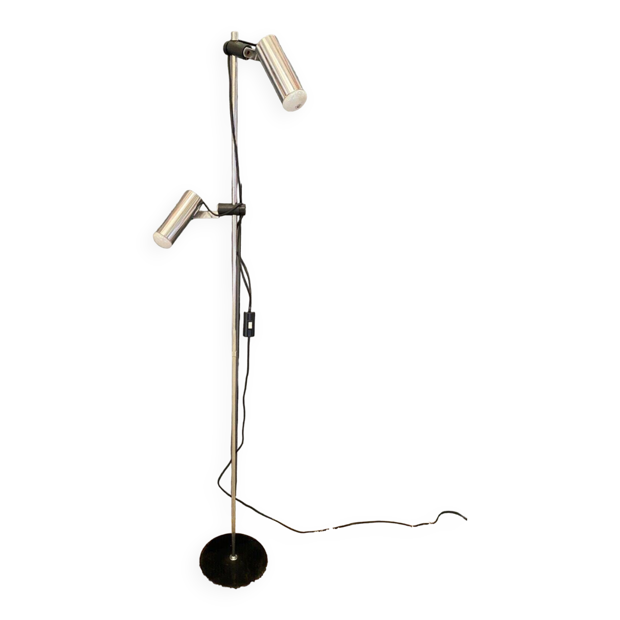 Lampadaire réglable en métal chromé sur pied noir 1970