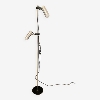 Adjustable chrome metal floor lamp on black stand 1970