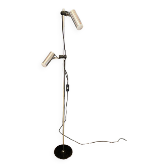 Adjustable chrome metal floor lamp on black stand 1970