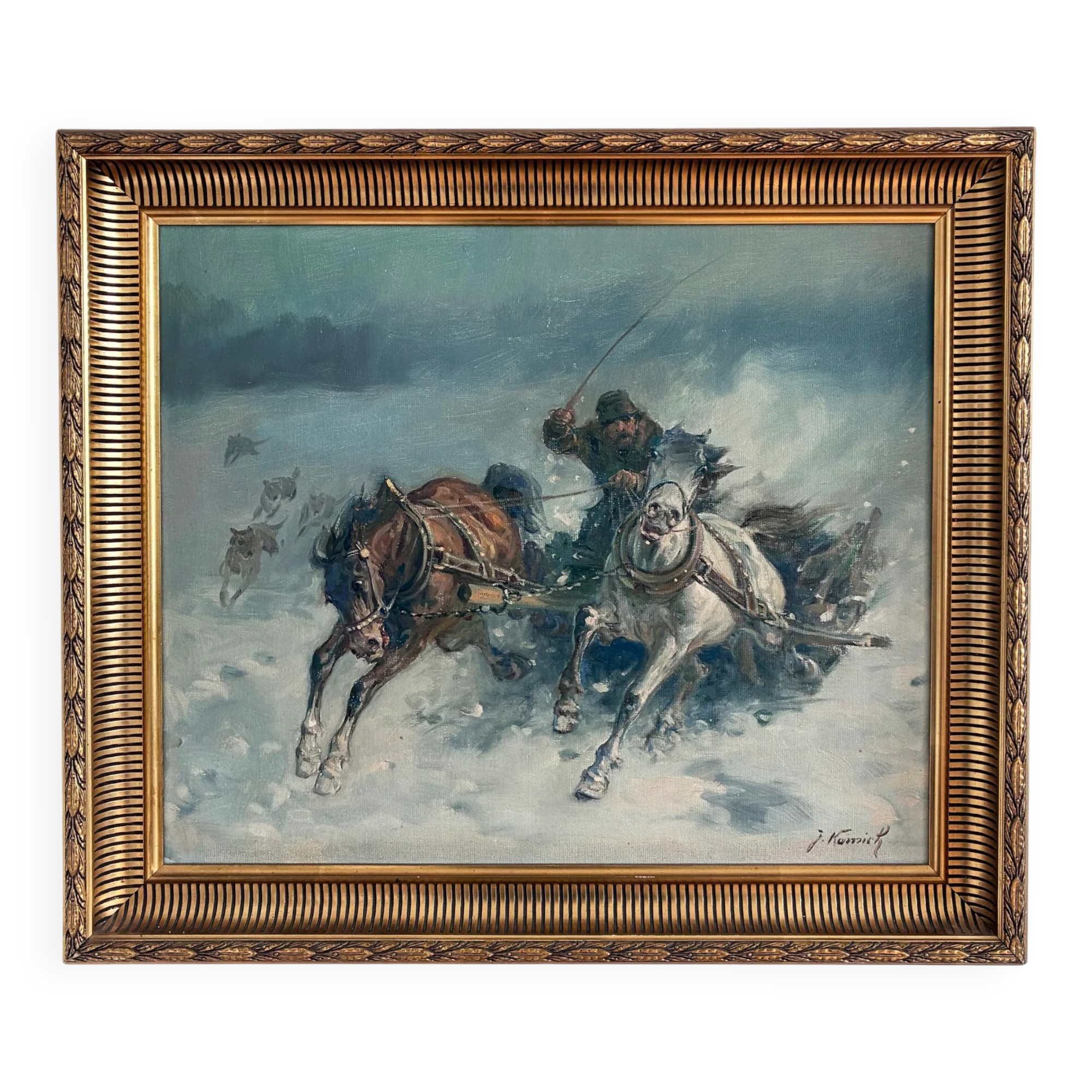 Peinture à l'huile vintage originale de cheval, grande œuvre d'art équestre signée pour mur.