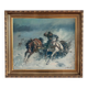 Peinture à l'huile vintage originale de cheval, grande œuvre d'art équestre signée pour mur.