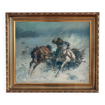 Vintage original horse oil painting, large signed equestrian wall art