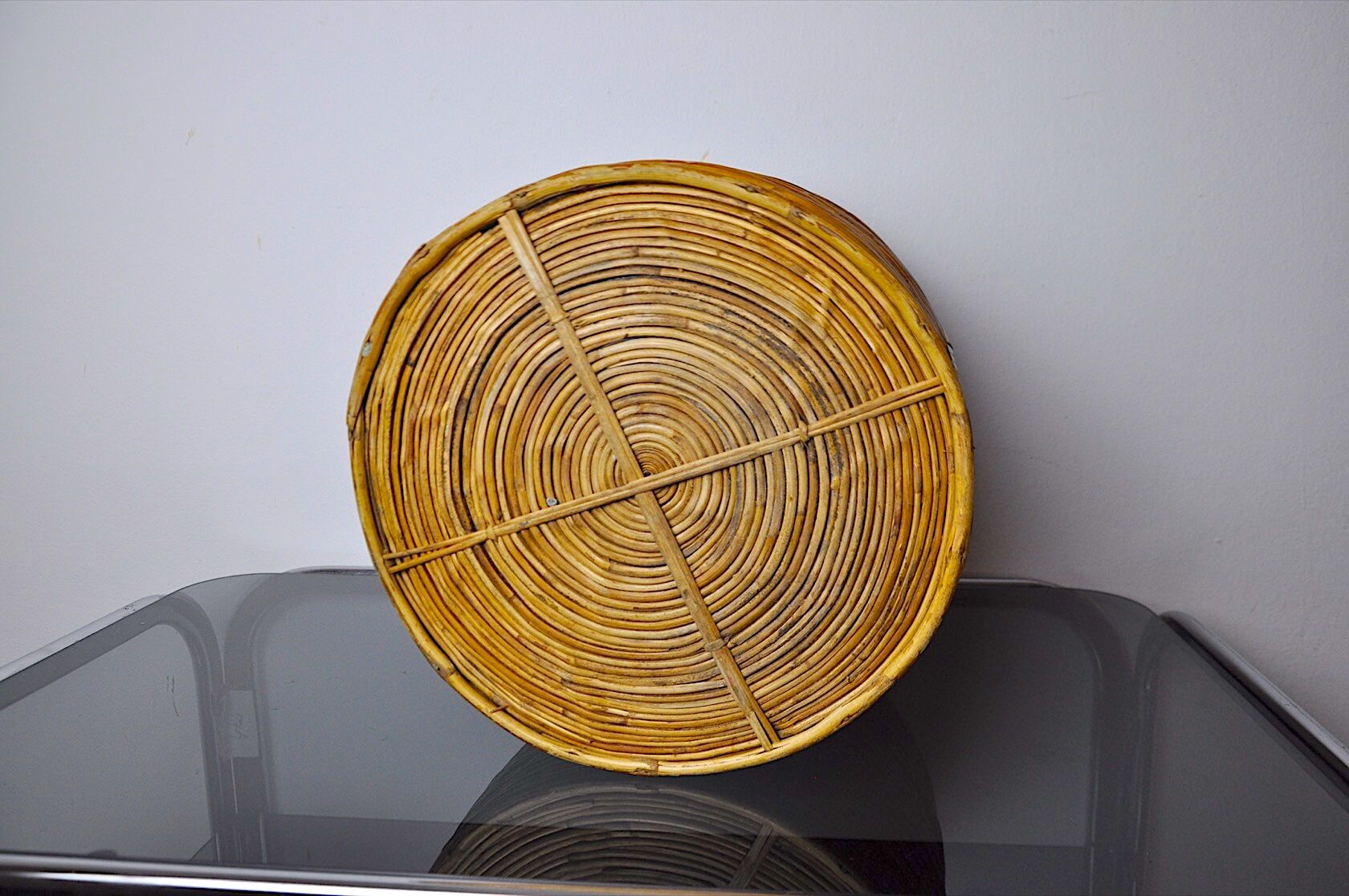 Rattan and brass planter basket, Italy, 1970