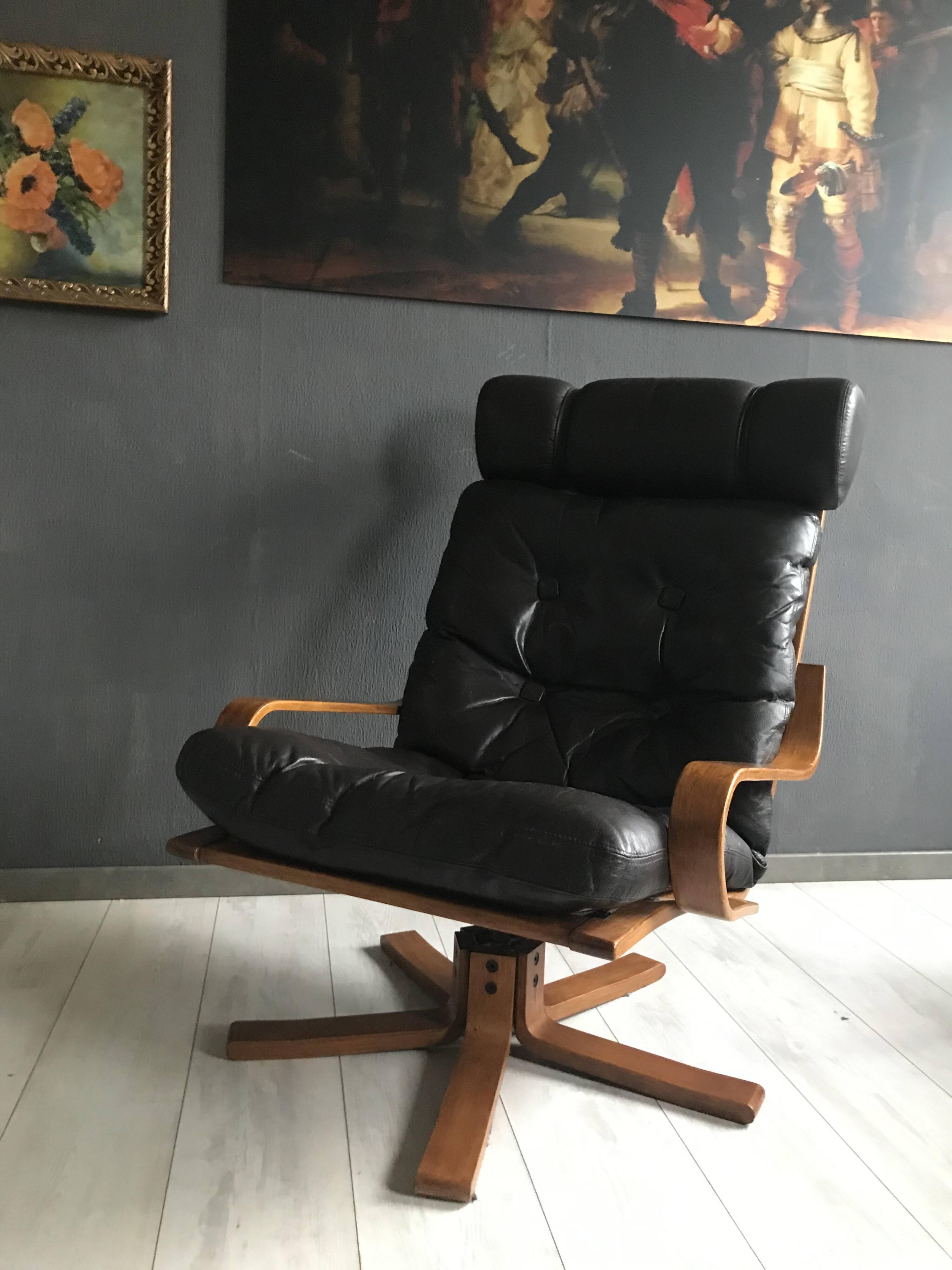 Fauteuil vintage en cuir danois des années 70