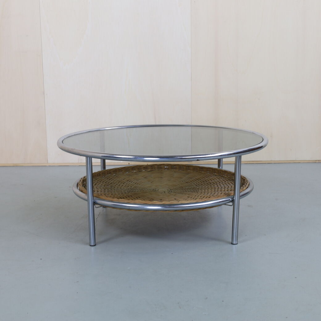 Vintage coffee table chrome & glass, 1970s