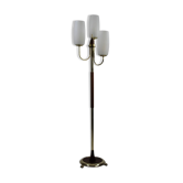 Brass & Teak Three-Light Candelabra Floor Lamp — Scandinavia, 1940s/1950s
