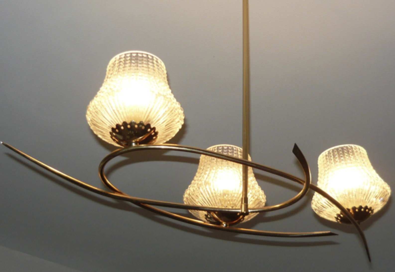 Maison Arlus 3 lights brass vintage 50s chandelier