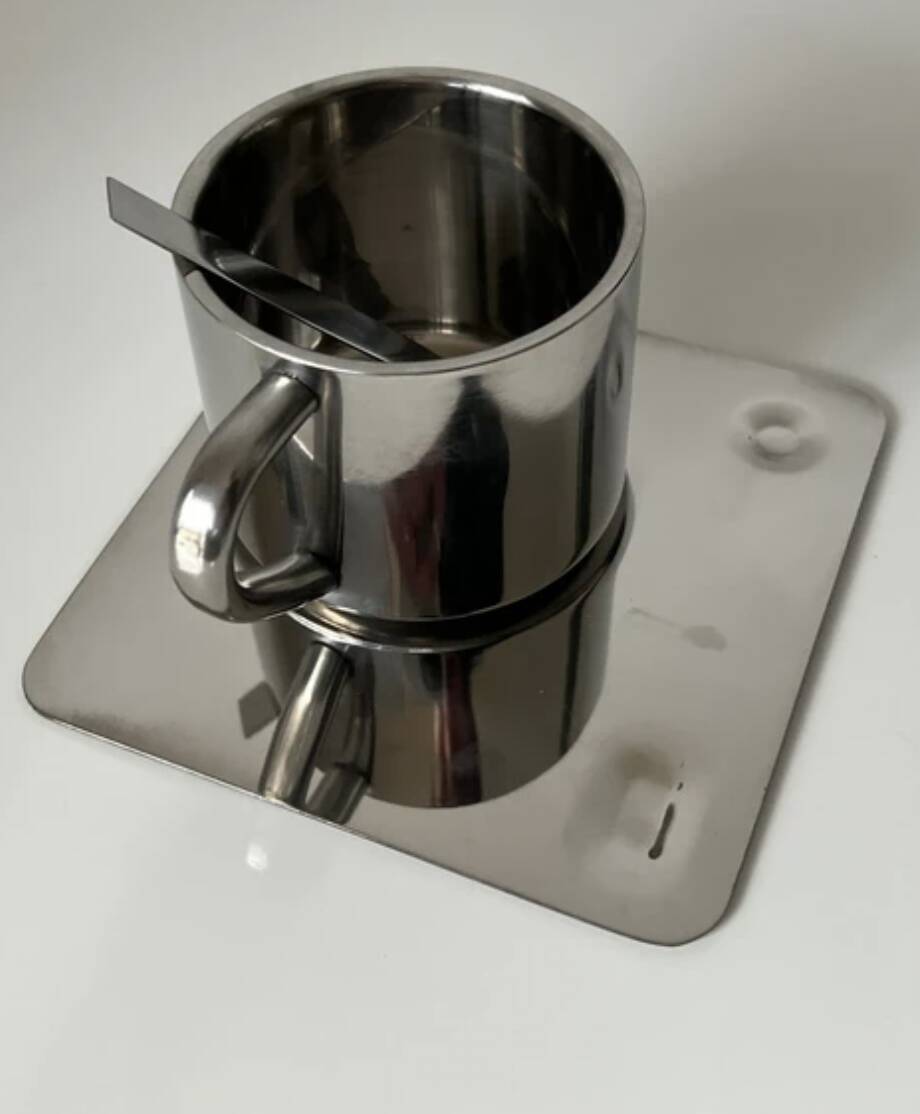Stainless steel coffee cup set with saucer and spoon – Minimalist Nordic modern design