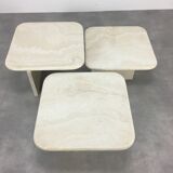 Three travertine trundle coffee tables