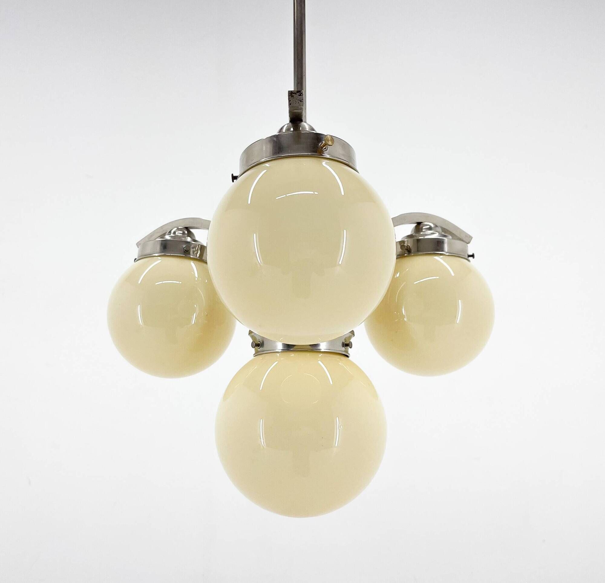 Art Deco, Chrome and Champagne Glass Chandelier, 1930s