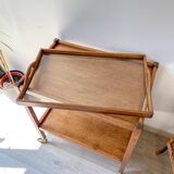 Desserte vintage en bois à roulettes plateau amovible