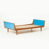 Mid-century daybed in oak and blue formica, Czechoslovakia, 1960s