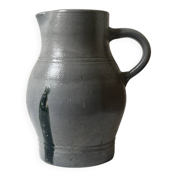 Grand pichet en céramique en grès émaillé gris – artisanat France vers 1970