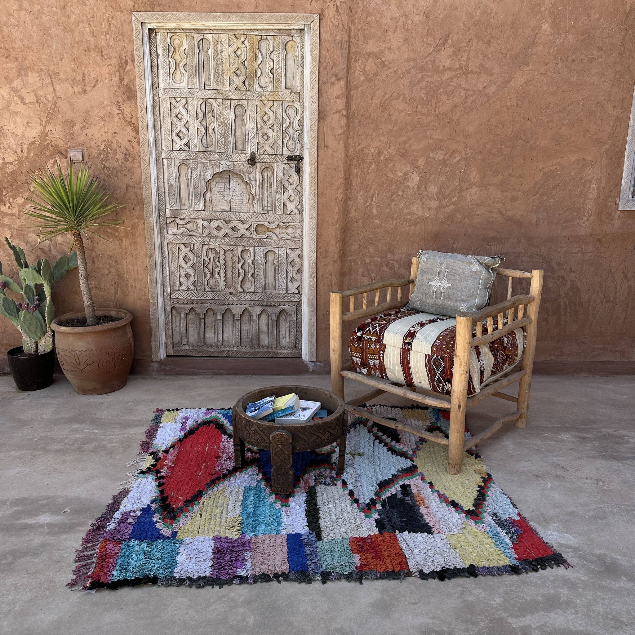 Moroccan carpet Boucherouite colored - 137 x 154 cm