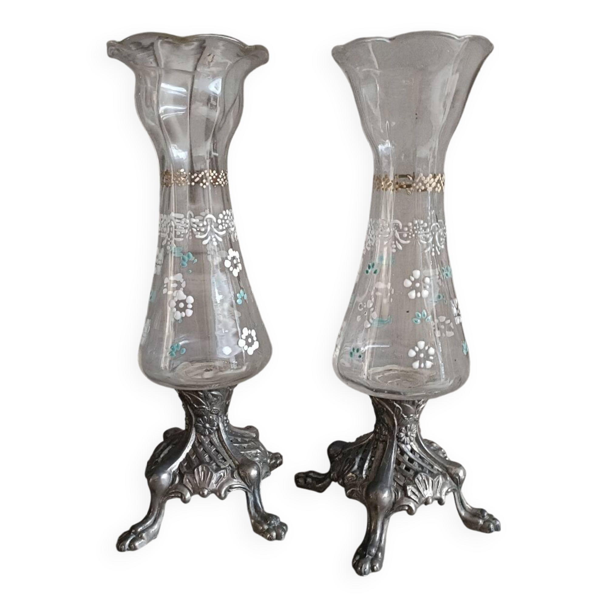 Pair of enameled glass vases