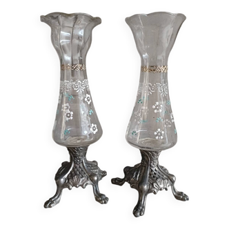 Paire de vases en verre émaillé