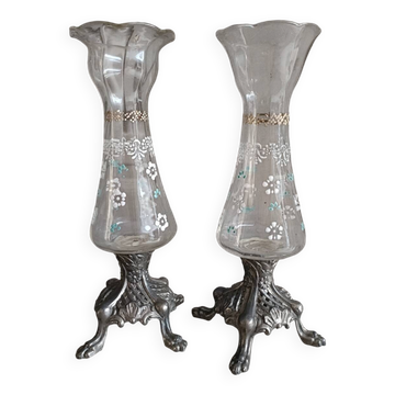 Paire de vases en verre émaillé