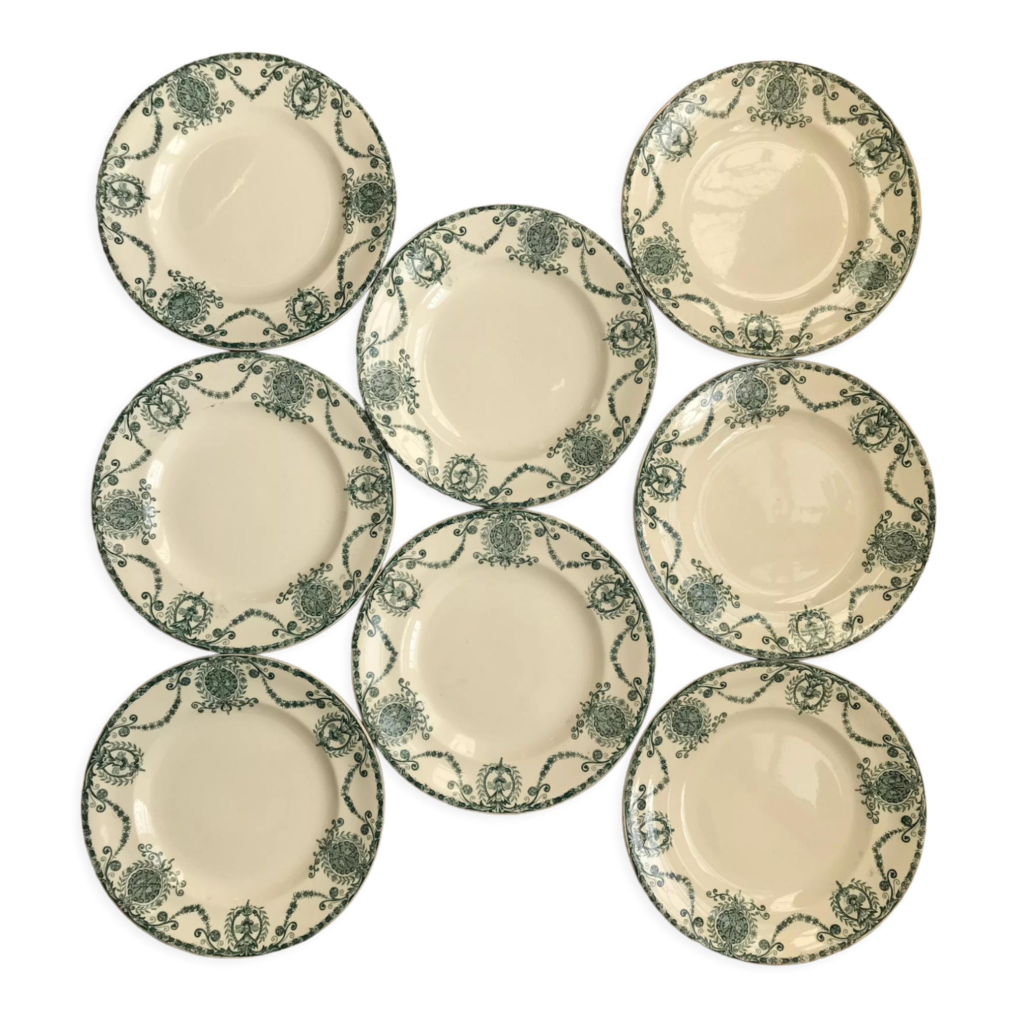 Series of 8 old flat plates Terre de Fer