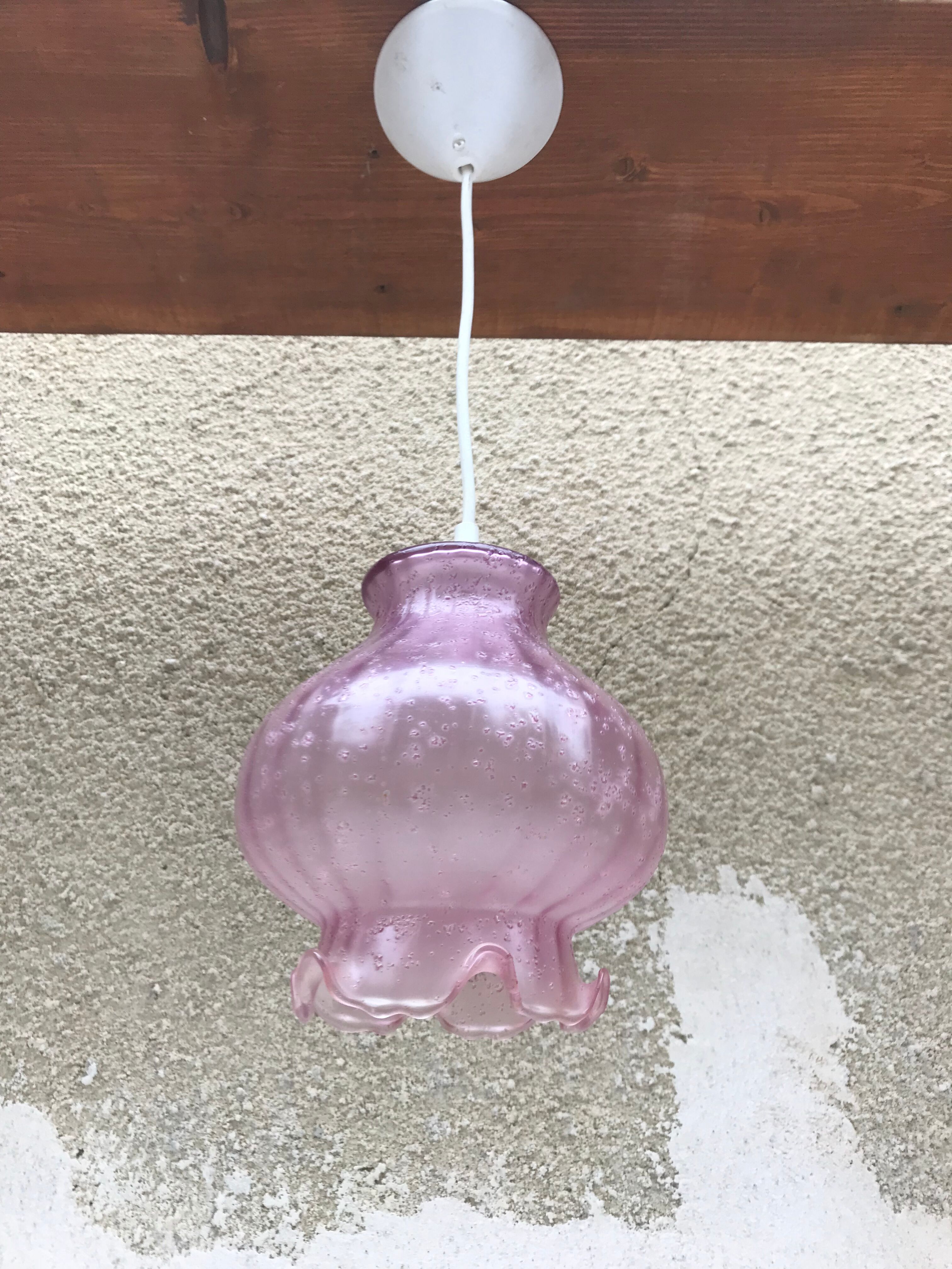 Suspension old glass bubble col corolla pink 70s vintage