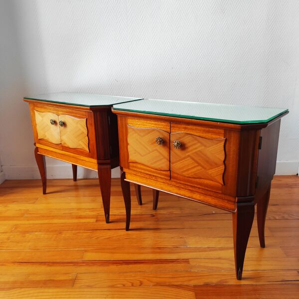 Paire de tables de chevet Art déco, plateau miroir
