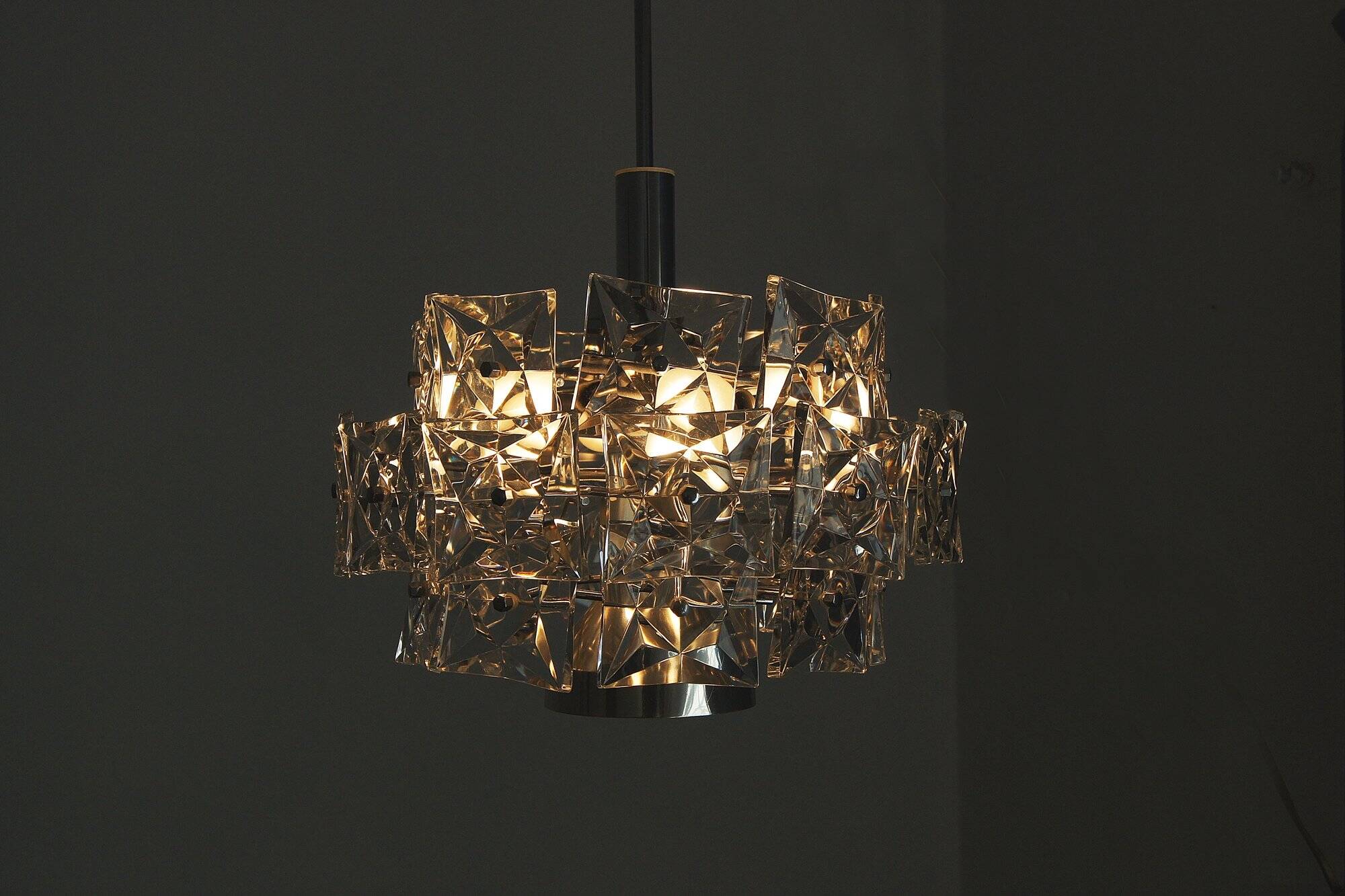 German Chromed Chandelier with Crystals from Kinkeldey, 1960s
