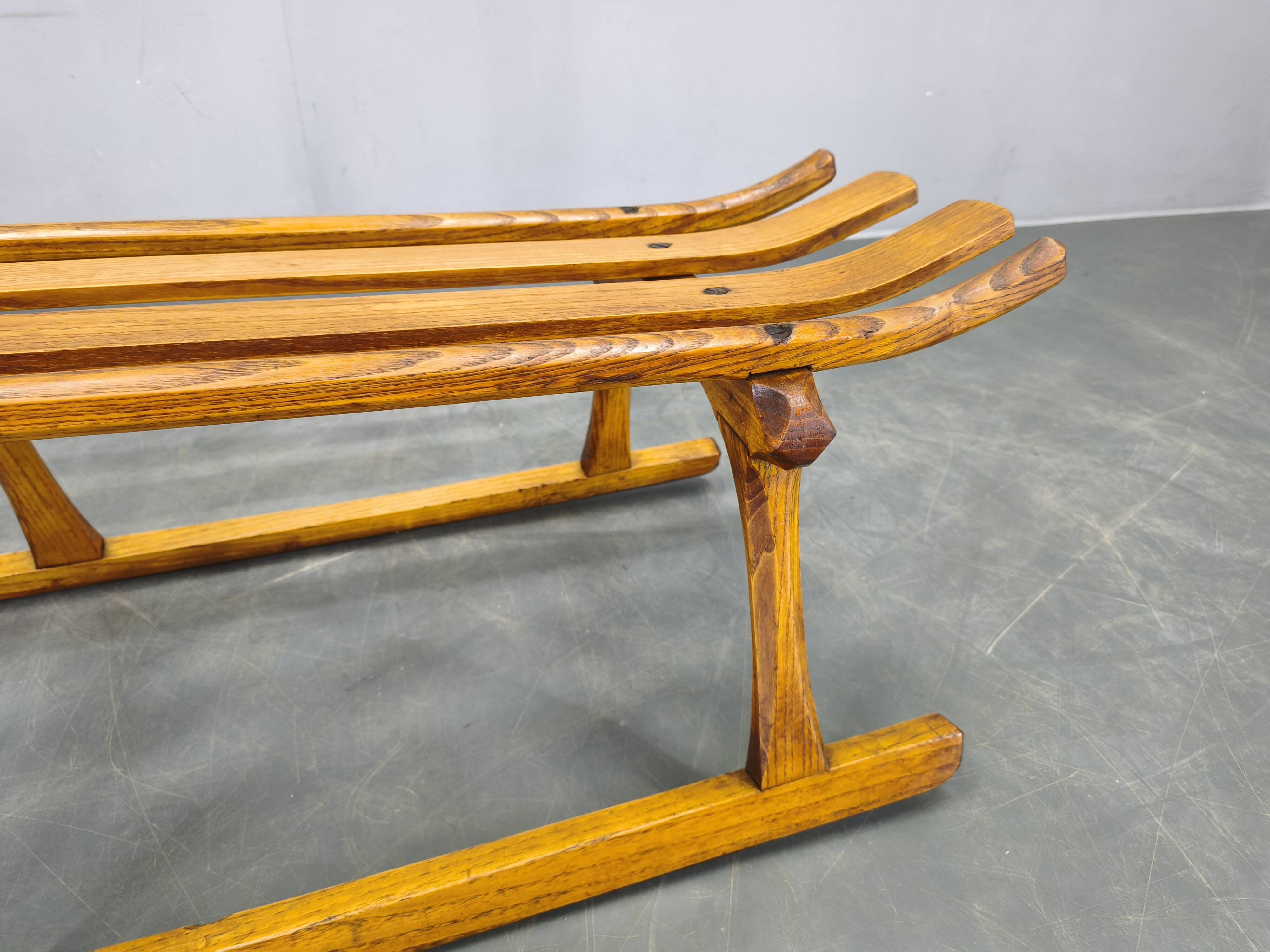 1930s Oak Wooden Sled, Czechoslovakia, Alpine Rustic Piece
