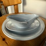 Flat set and light blue saucière earthenware from Montereau