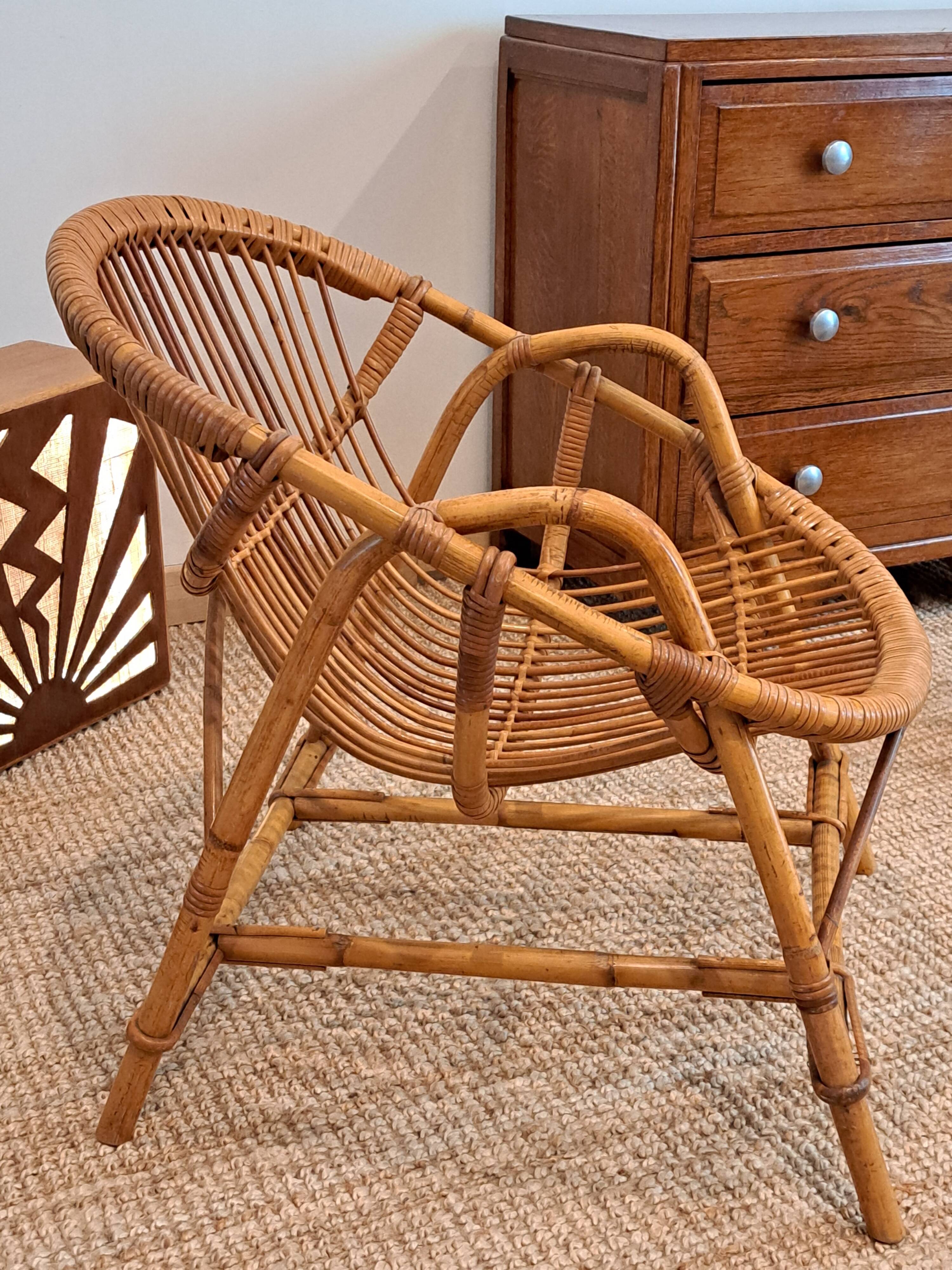 Vintage rattan & bamboo armchair from the 60s
