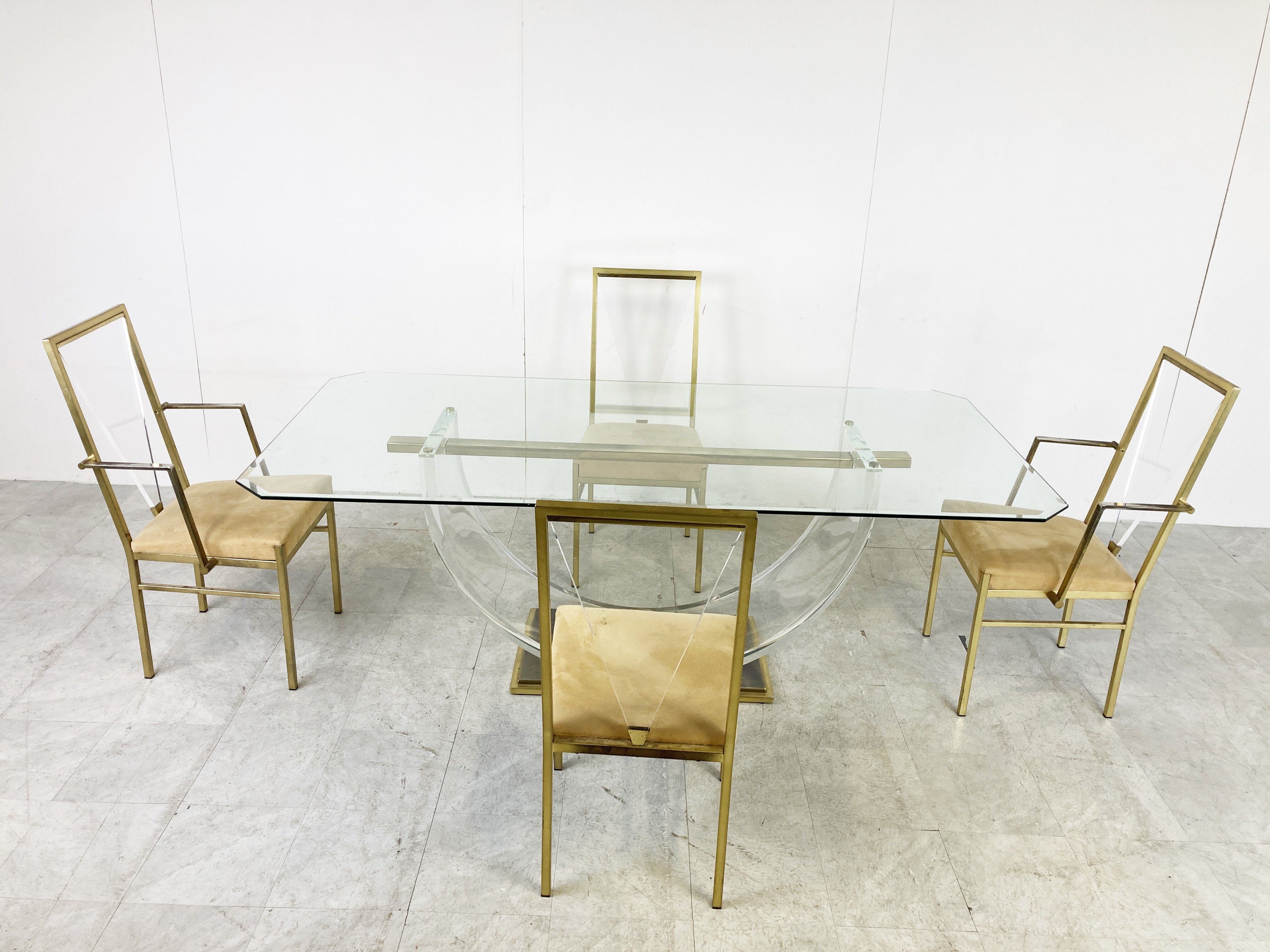Vintage lucite and brass dining table, 1970s