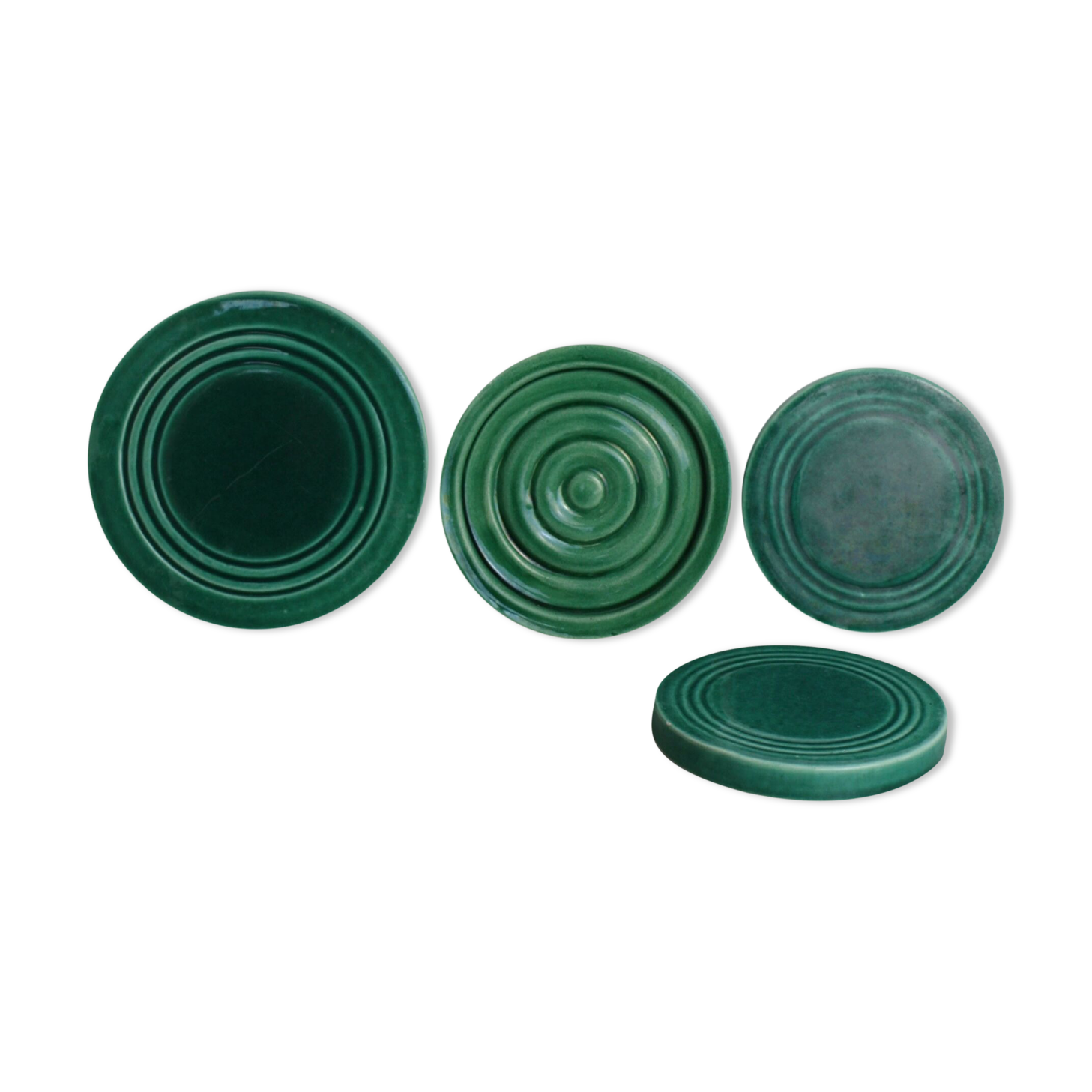 Set of 4 coasters in glass in green earthenware
