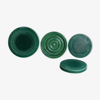 Set of 4 coasters in glass in green earthenware