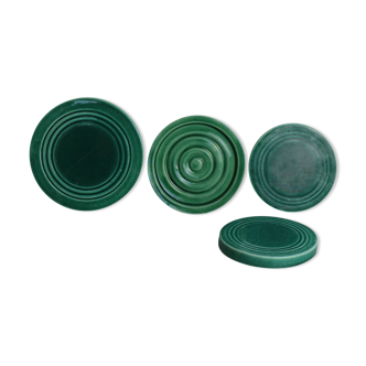 Set of 4 coasters in glass in green earthenware
