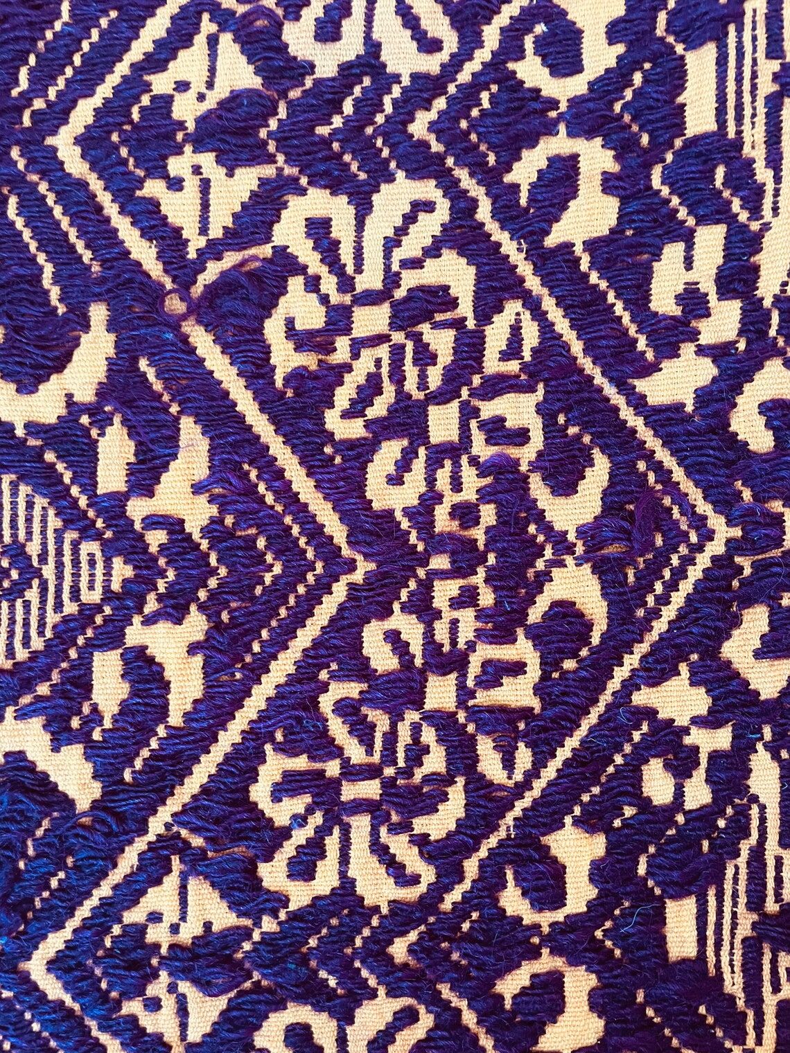 Vintage Romanian carpet design brown purple on yellow background 185x130cm
