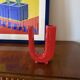 Space age red U letter ceramic solifleur vase, Marcel Radureau Francia 1970