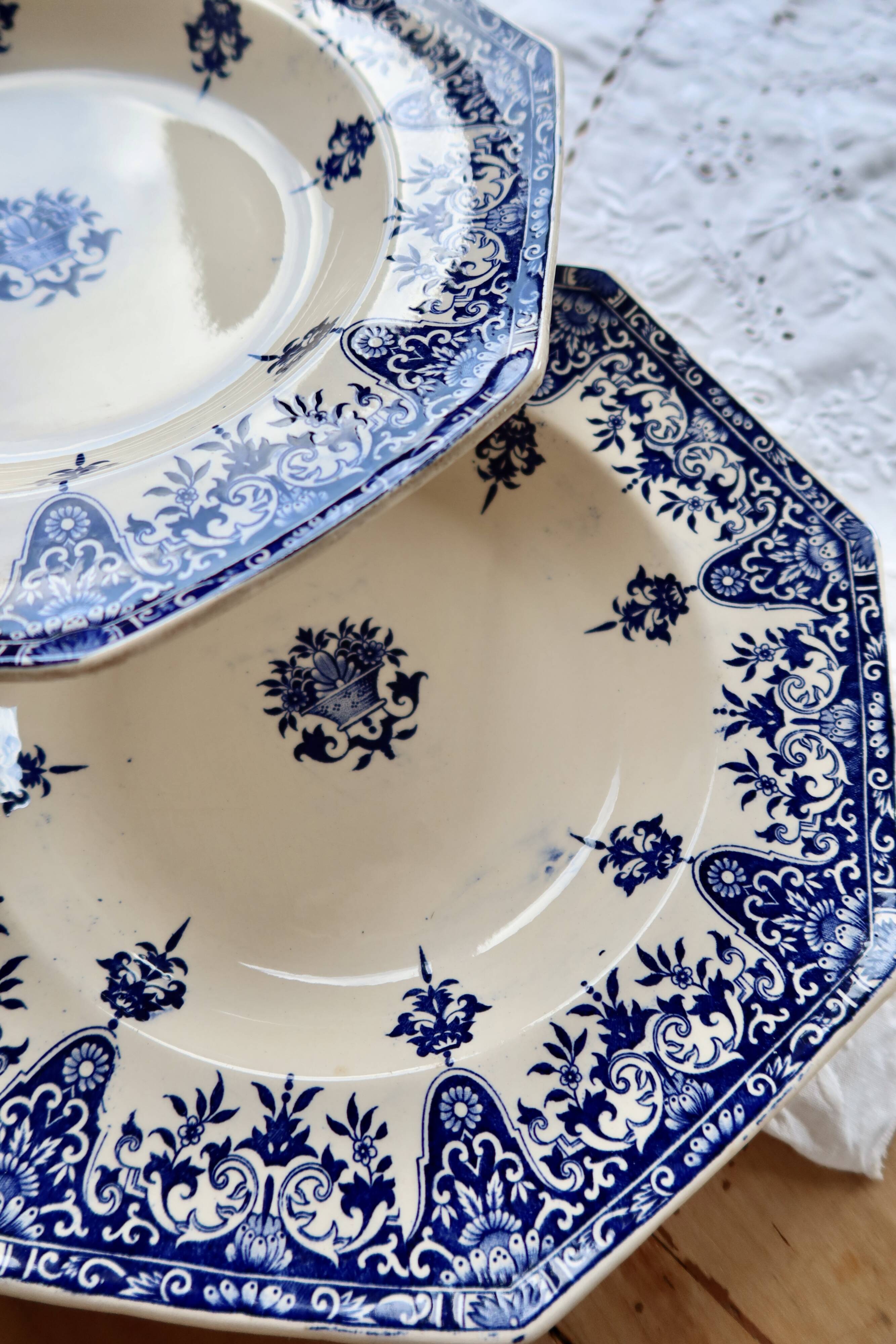 6 assiettes creuses terre de fer Longchamp Rouen XIXe siècle