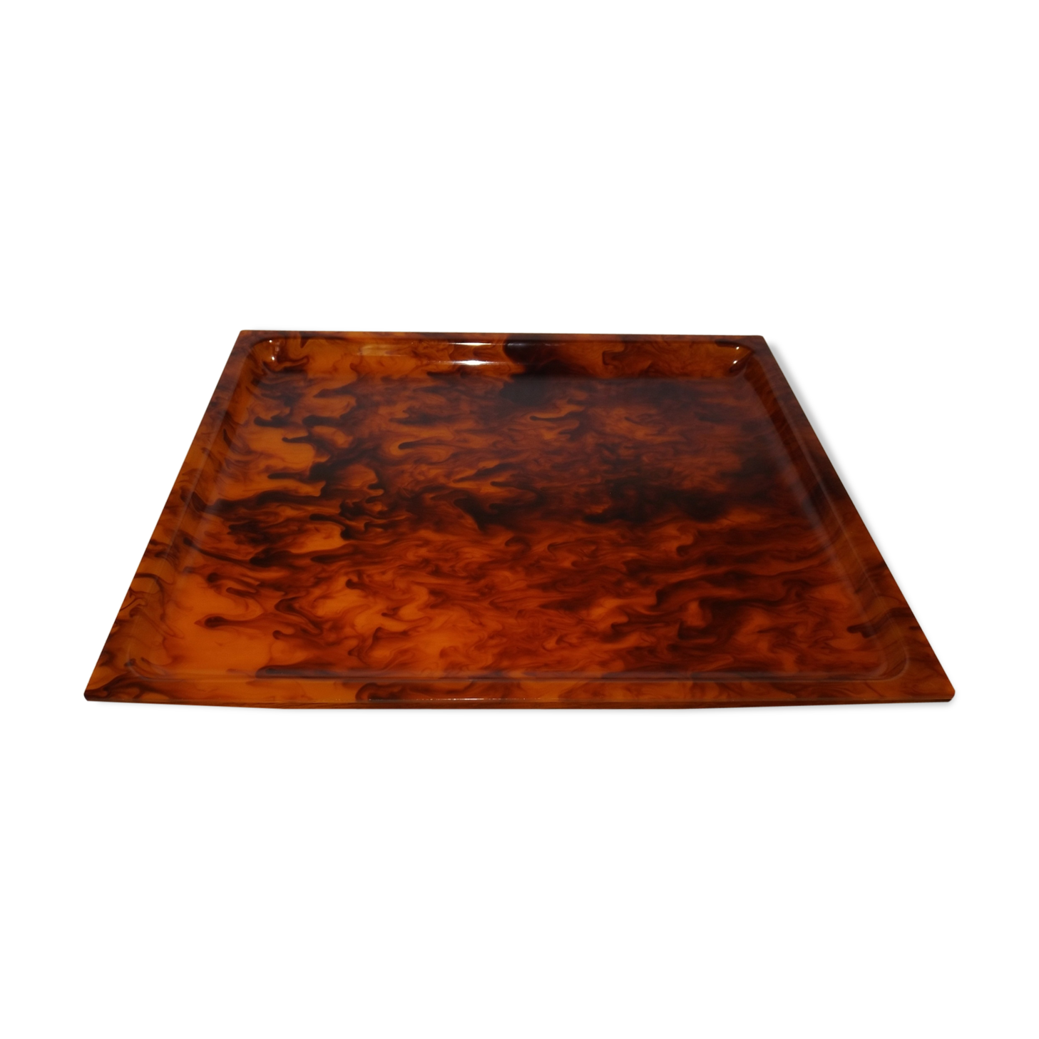 Rectangular tray in lucite décor fake tortoise-shell circa 1970