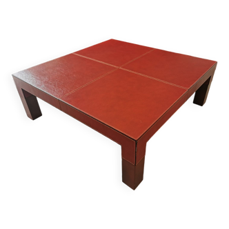 Italian coffee table, leather and solid wood, velvet underwear, Brainform brand