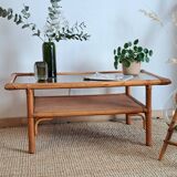 Table basse rotin et bambou rectangulaire vintage